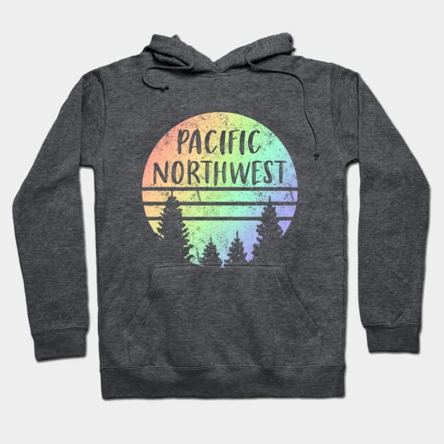 Pacific Northwest NW Rainbow Tree Silhouette Weathered Hoodie by Pine Hill Goods